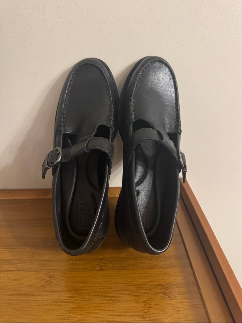 Born Black Leather Buckle Slip-On Loafers Mary Jane style whimsical everyday